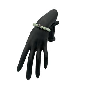 Tri Colored Jadeite Stretch Bracelet 6 in with Silver Bead
